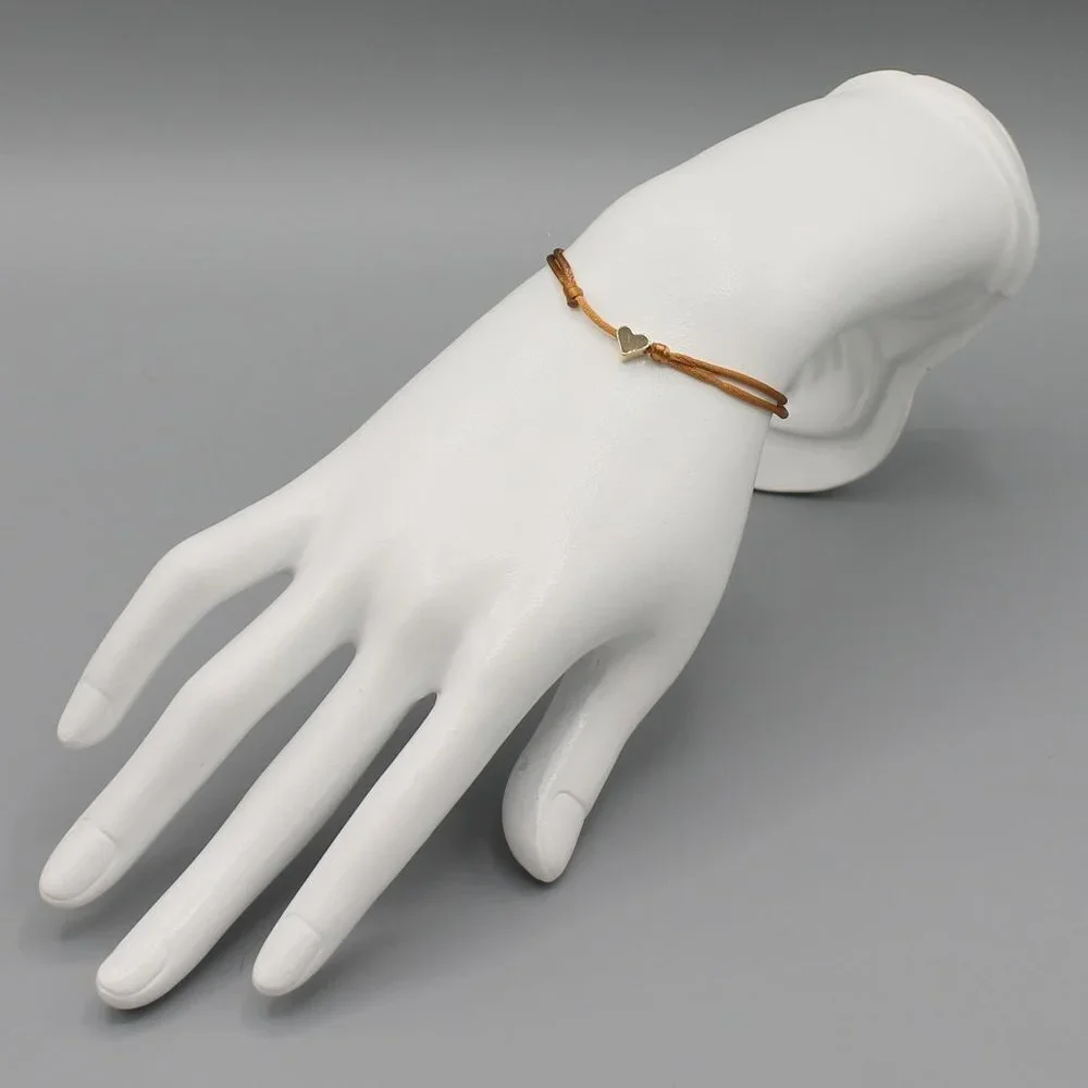 Jewelry heart brown gold string bracelet adjustable fashion delicate brand new
